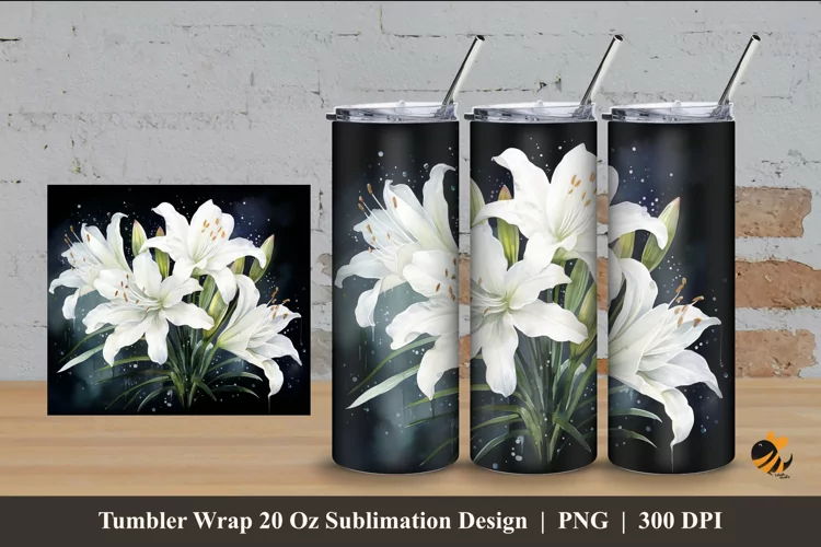 White Tuberose Flower Tumbler Wrap Sublimation Design 4