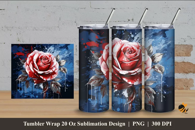 Rare Rose Tumbler Wrap Sublimation Design 4