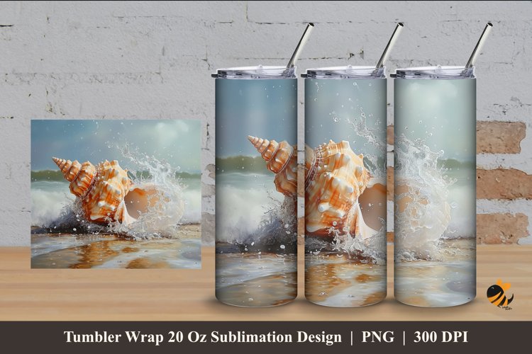 Seashell Tumbler Wrap Sublimation Design 4 example image 1