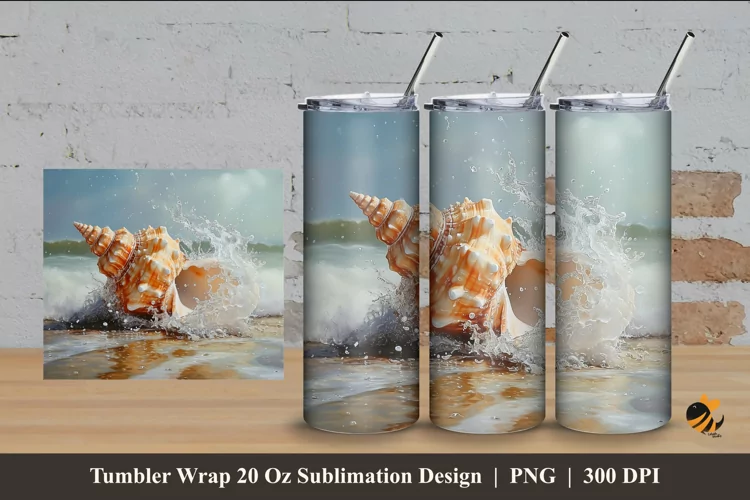 Seashell Tumbler Wrap Sublimation Design 4