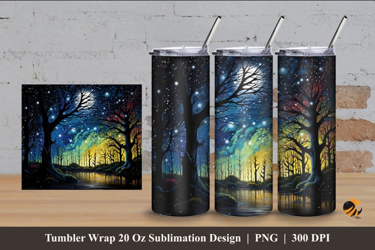 Galaxy Forest Tumbler Wrap Sublimation Design 4