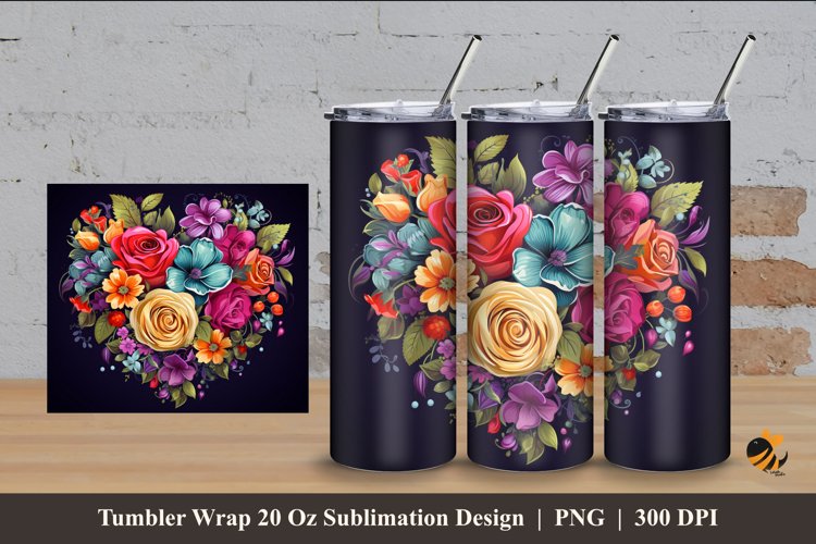 Love Colorful Flower Tumbler Wrap Sublimation Design 4 example image 1