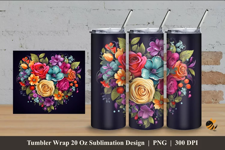 Love Colorful Flower Tumbler Wrap Sublimation Design 4