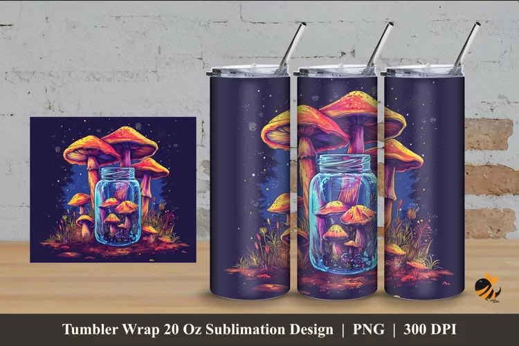Mushroom Jar Tumbler Wrap Sublimation Design 4