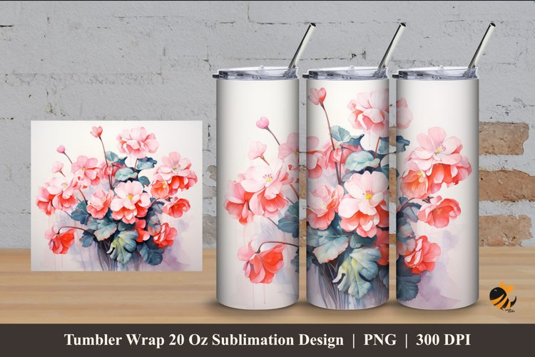 Begonia Flower Tumbler Wrap Sublimation Design 4 example image 1