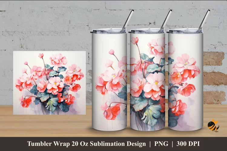 Begonia Flower Tumbler Wrap Sublimation Design 4