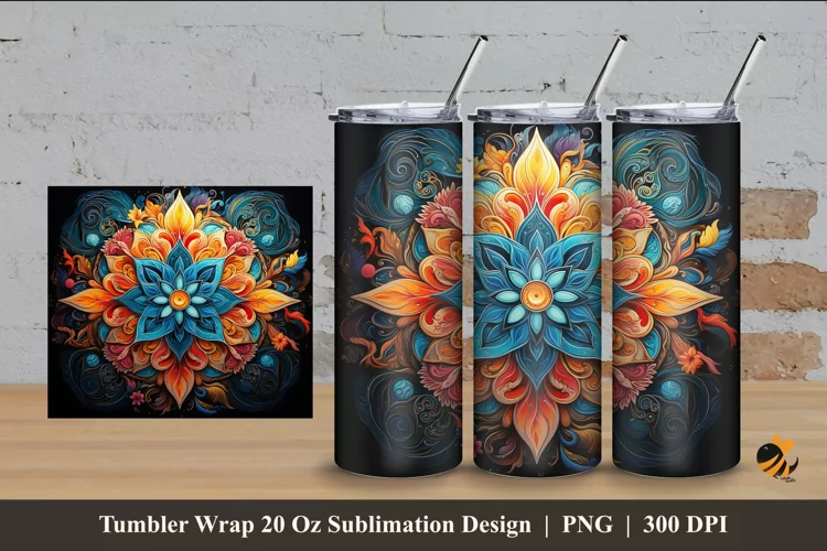 Luxury Flower Tumbler Wrap Sublimation Design 4