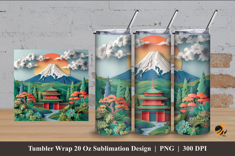 3D Mountain Panoramic Tumbler Wrap Sublimation Design 4 example image 1