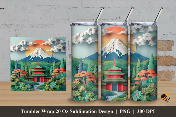 3D Mountain Panoramic Tumbler Wrap Sublimation Design 4