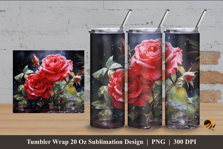 Blooming Red Tumbler Wrap Sublimation Design 4 example image 1