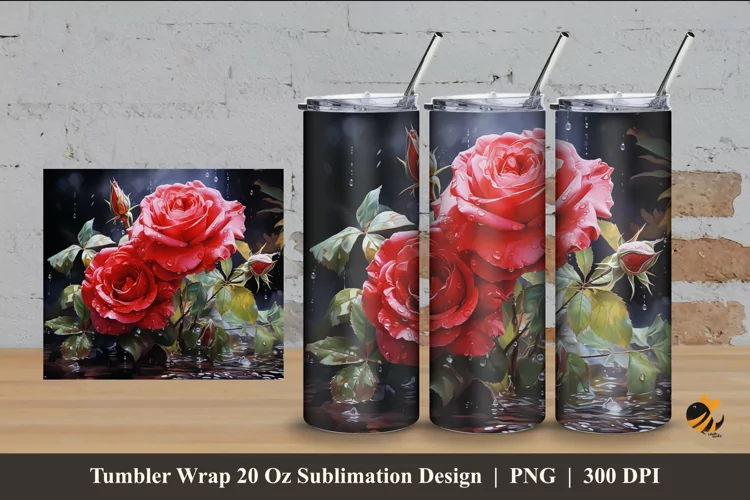 Blooming Red Tumbler Wrap Sublimation Design 4