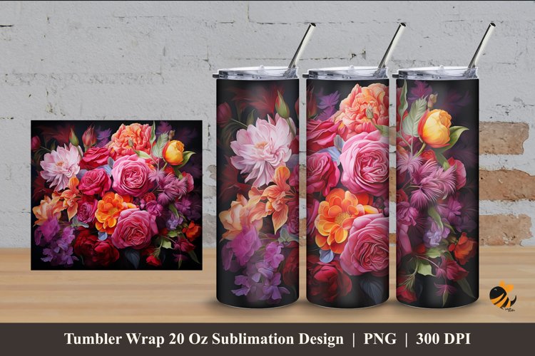 Realistic Flowers Tumbler Wrap Sublimation Design 4 example image 1