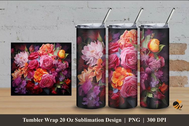 Realistic Flowers Tumbler Wrap Sublimation Design 4