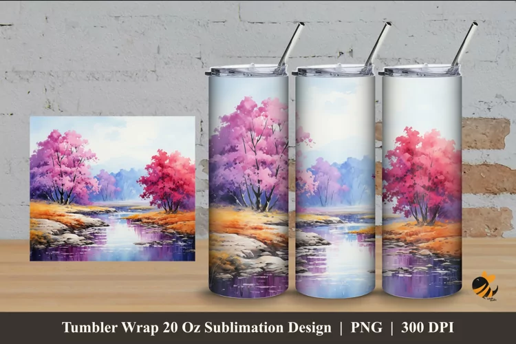 Misty River Tumbler Wrap Sublimation Design 4
