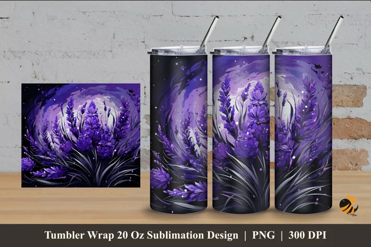 Lavender At Night tumbler wrap sublimation design 4
