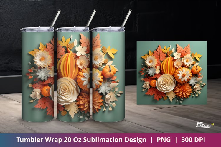 Fall Autumn Floral Leaves Tumbler Wrap Sublimation 4