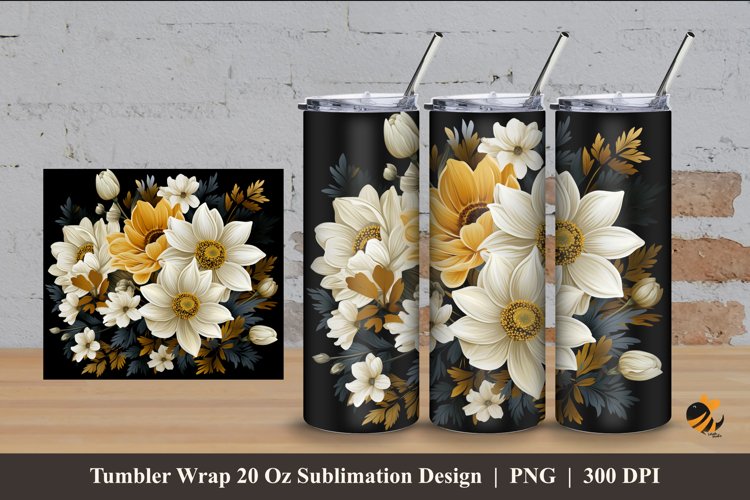 Floral Illustration Tumbler Wrap Sublimation Design 4