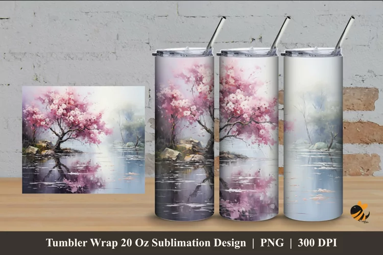 Flowering Tree Tumbler Wrap Sublimation Design 4