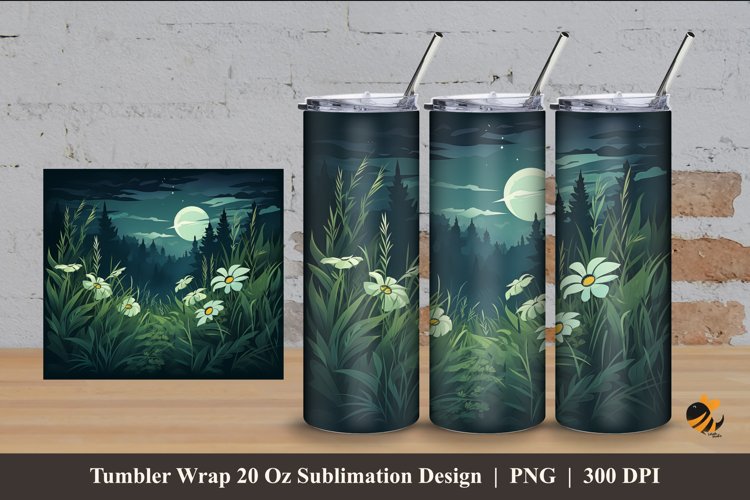 Meadow Night Tumbler Wrap Sublimation Design 4