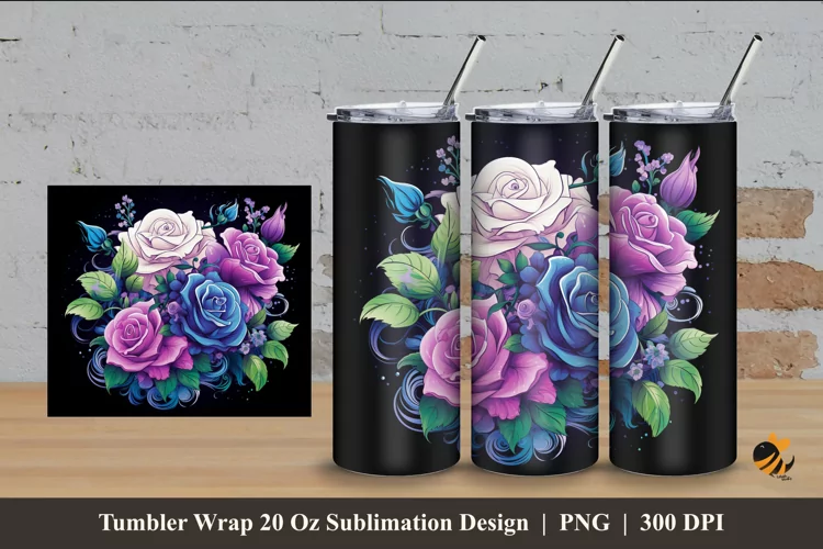 Rose Charm Tumbler Wrap Sublimation Design 4