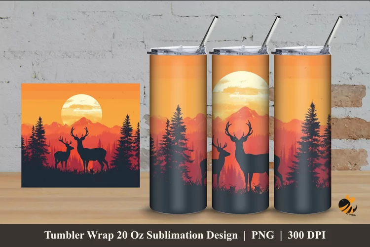 Wildlife Sunset Tumbler Wrap Sublimation Design 4