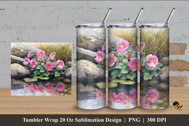 Oenothera Flower Tumbler Wrap Sublimation Design 4