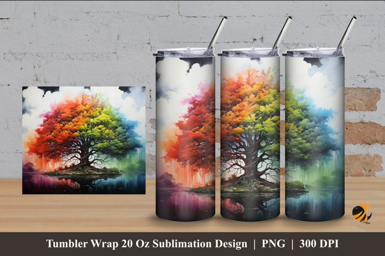 Painting Rainbow Tree Tumbler Wrap Sublimation Design 4 example image 1