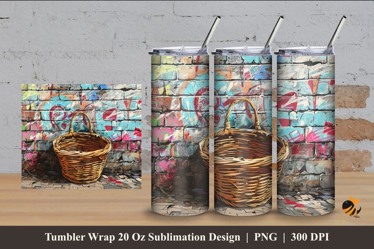 Street Art Basket Tumbler Wrap Sublimation Design 4 example image 1