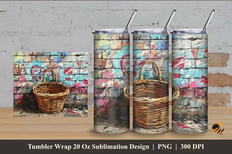 Street Art Basket Tumbler Wrap Sublimation Design 4
