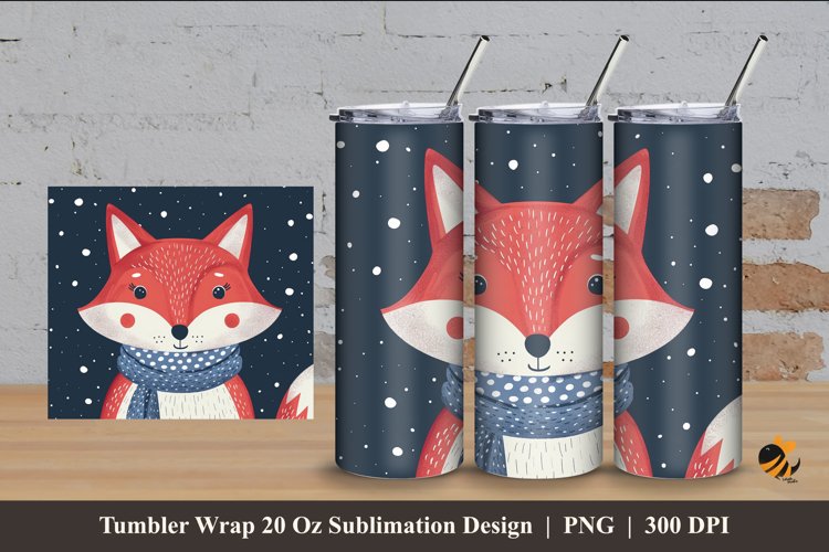 Handdrawn Fox Tumbler Wrap Sublimation Design 4