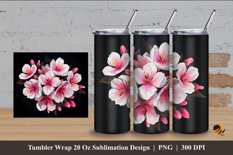 Blossom Flower Tumbler Wrap Sublimation Design 4 example image 1