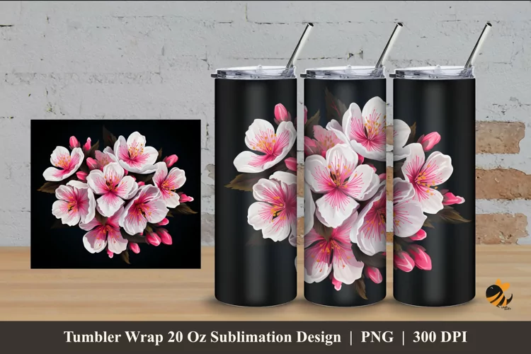 Blossom Flower Tumbler Wrap Sublimation Design 4