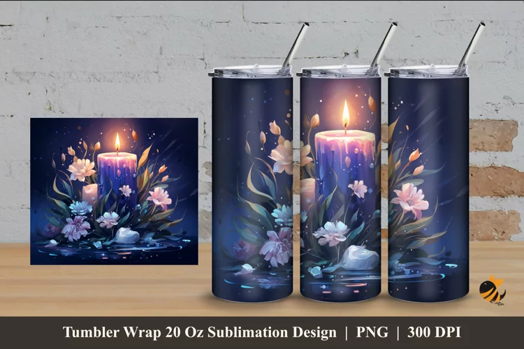 Flower And Candle Tumbler Wrap Sublimation Design 4