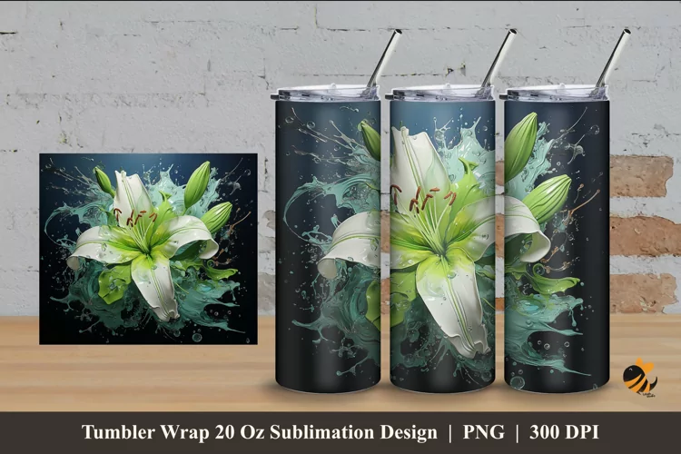 Green Flowers Tumbler Wrap Sublimation Design 4
