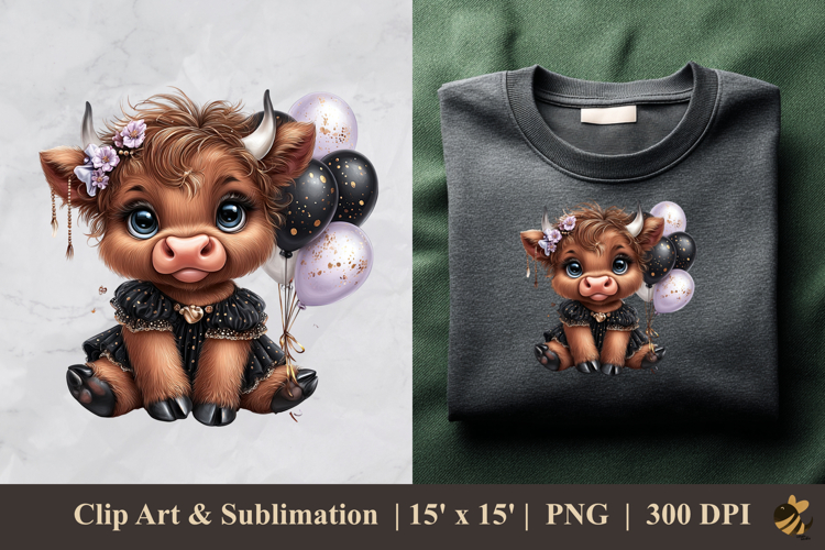Highland Cow Girl DTF Sublimation Clipart Design 4