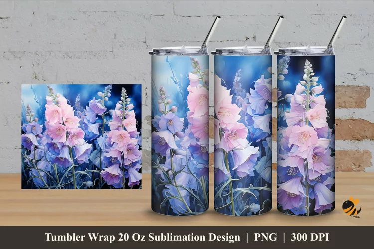 Delphinium Flowers Tumbler Wrap Sublimation Design 4