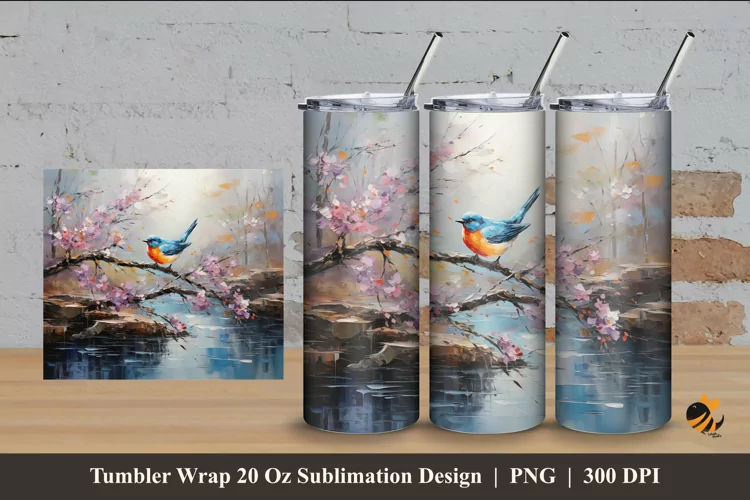 Nature's Rhapsody Bird Tumbler Wrap Sublimation Design 4