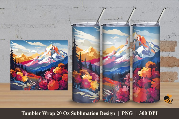 Mountain Garden Tumbler Wrap Sublimation Design 4 example image 1