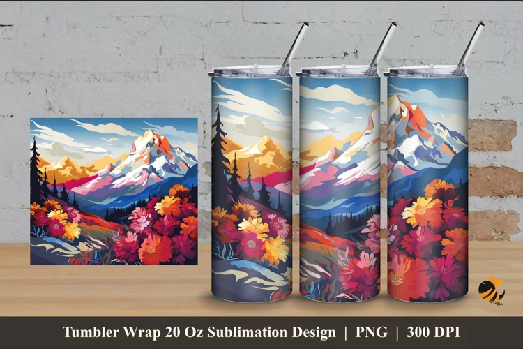Mountain Garden Tumbler Wrap Sublimation Design 4