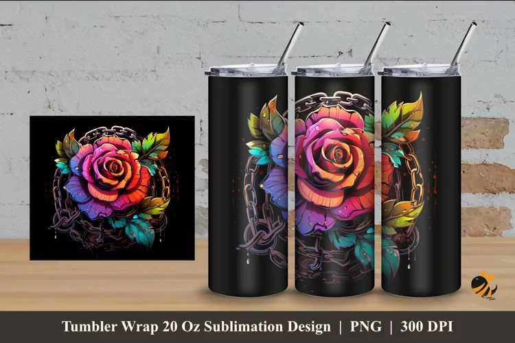 Rose Chain Tumbler Wrap Sublimation Design 4