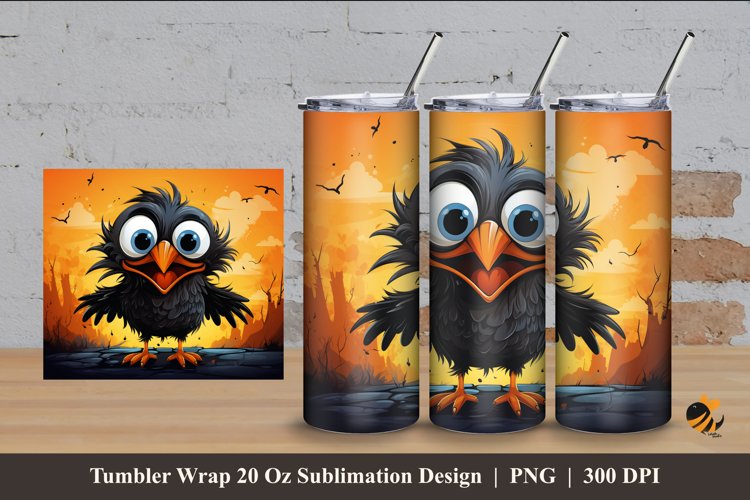 Cute Crazy Crow Tumbler Wrap Sublimation Design 4