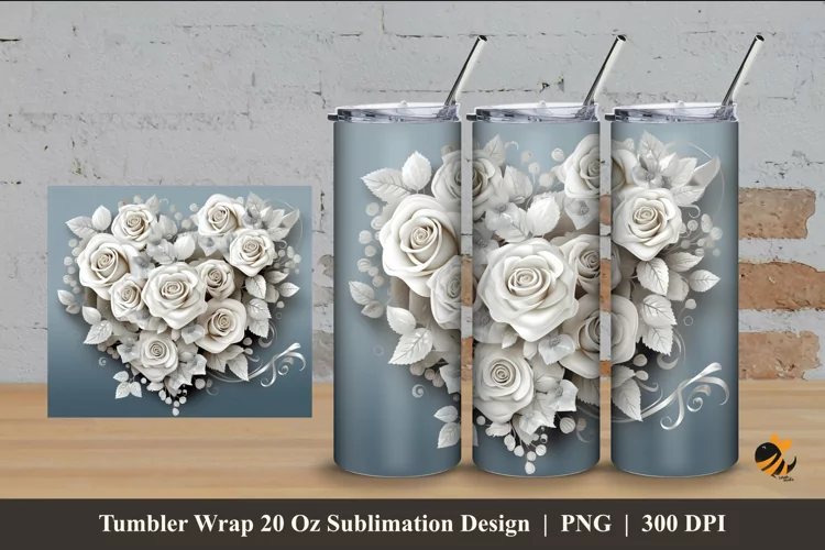 Ribbon Silver Rose Tumbler Wrap Sublimation Design 4