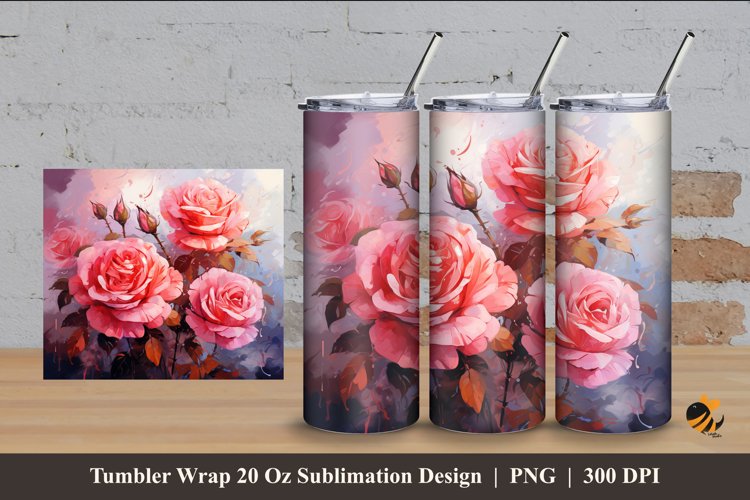 Romantic Rose Tumbler Wrap Sublimation Design 4 example image 1