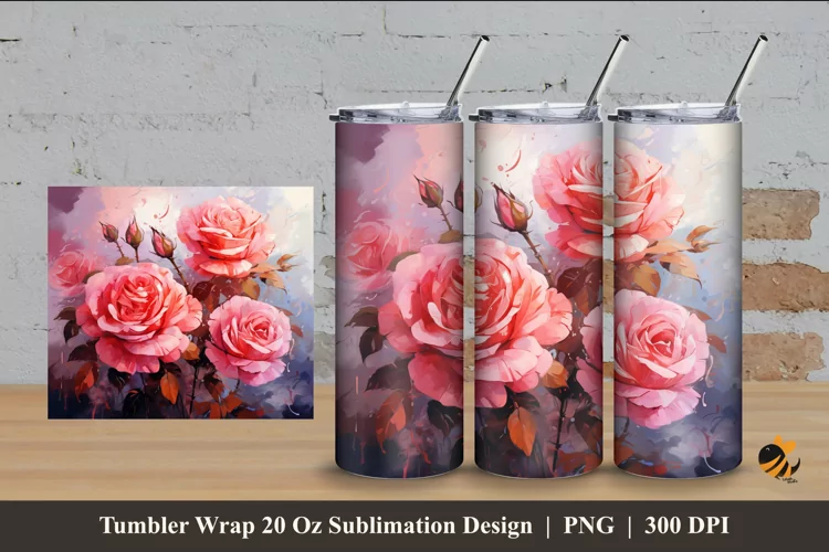 Romantic Rose Tumbler Wrap Sublimation Design 4