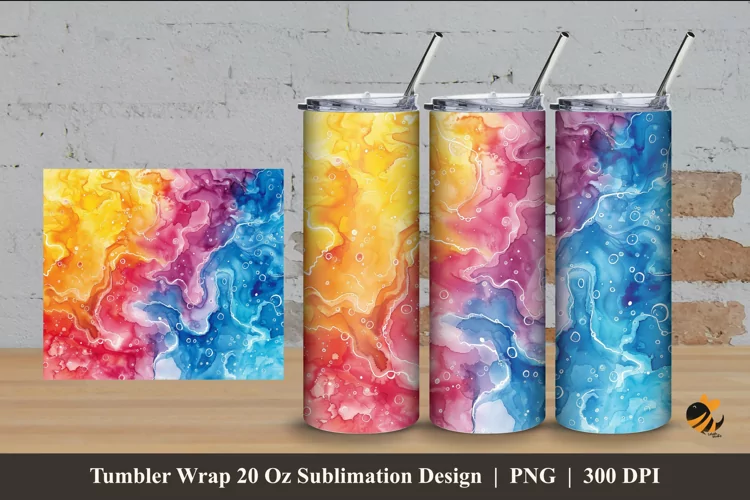Watercolor Liquid Tumbler Wrap Sublimation Design 4