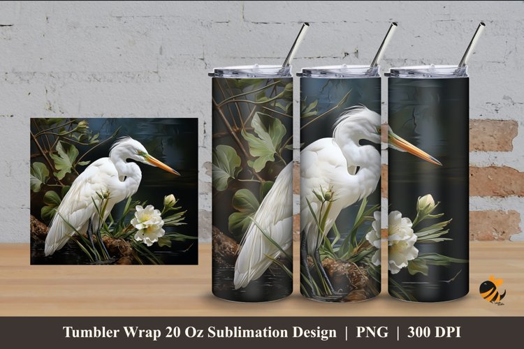 Ardeola Bird Tumbler Wrap Sublimation Design 4 example image 1