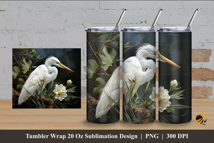 Ardeola Bird Tumbler Wrap Sublimation Design 4