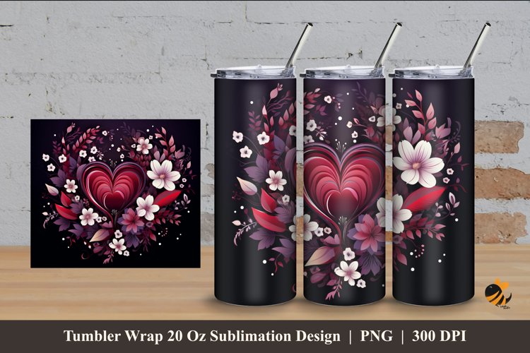 Flower Heart Tumbler Wrap Sublimation Design 4 example image 1