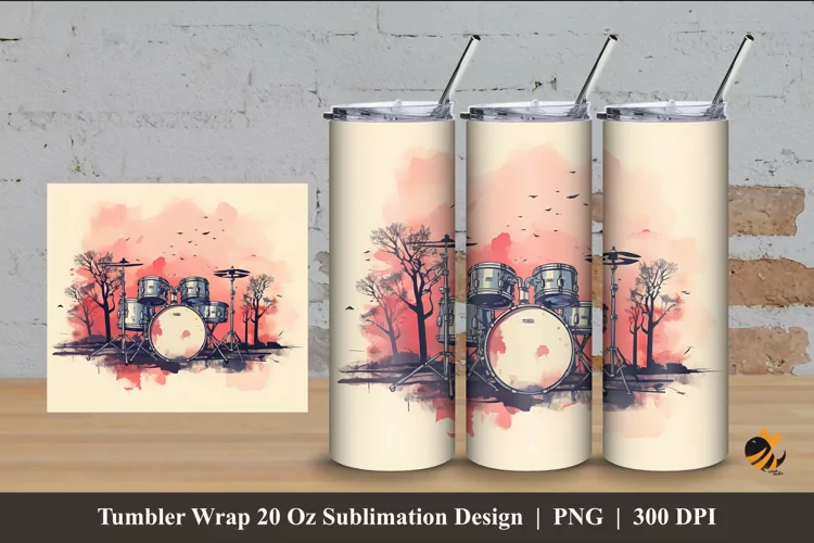 Music Drum Tumbler Wrap Sublimation Design 4
