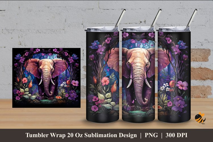 Flowering Elephant Tumbler Wrap Sublimation Design 4